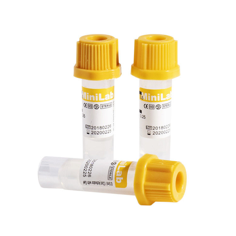 노란색 상단 모세관 혈액 수집 튜브 0.2ml 0.25ml 0.5ml 100pcs 트레이